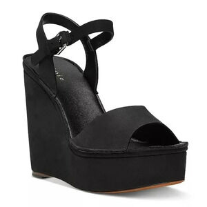 Joie Hindy Women's Platform Wedge Sandal Black Leather Size 8 M (MSRP $298)